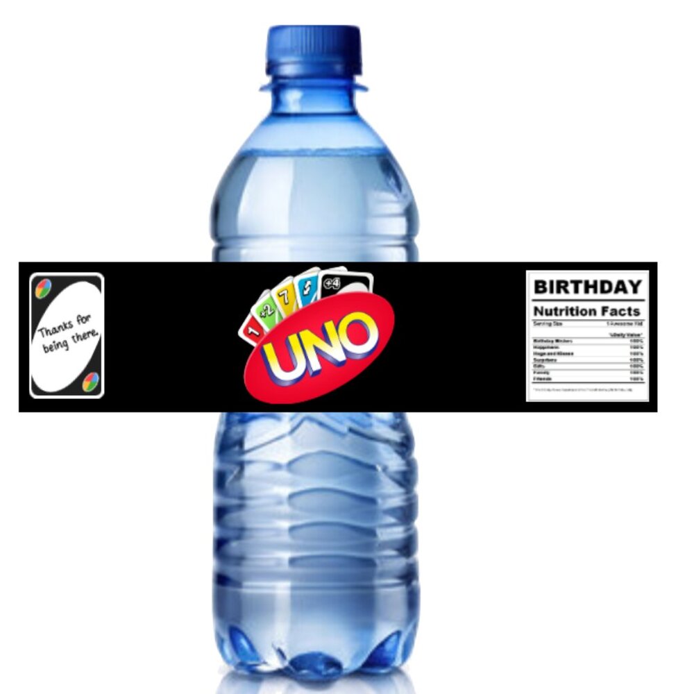 1st Birthday Party Water Bottle Labels, Card Game Design, 8.5 x 2 inches, 12pcs